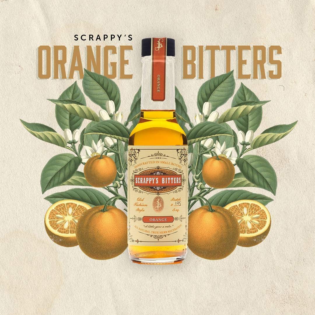 Scrappy's bottle on a bar counter suggesting professional cocktail use