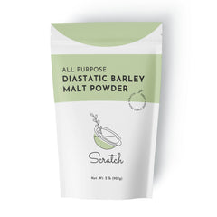 Scratch front packaging showing 2 lb malt powder for consistent baking results