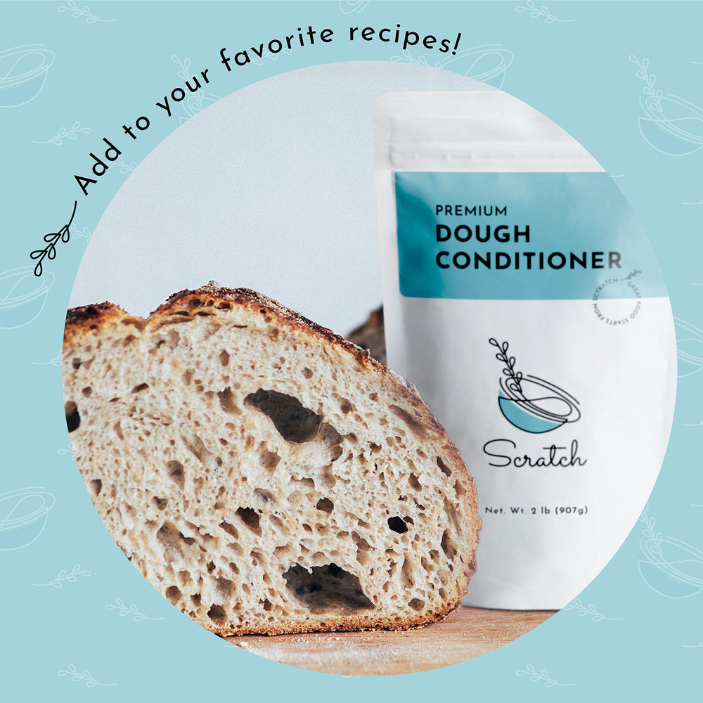 Scratch dough before and after conditioning showing improved elasticity and easier handling