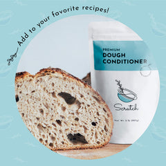 Scratch dough before and after conditioning showing improved elasticity and easier handling