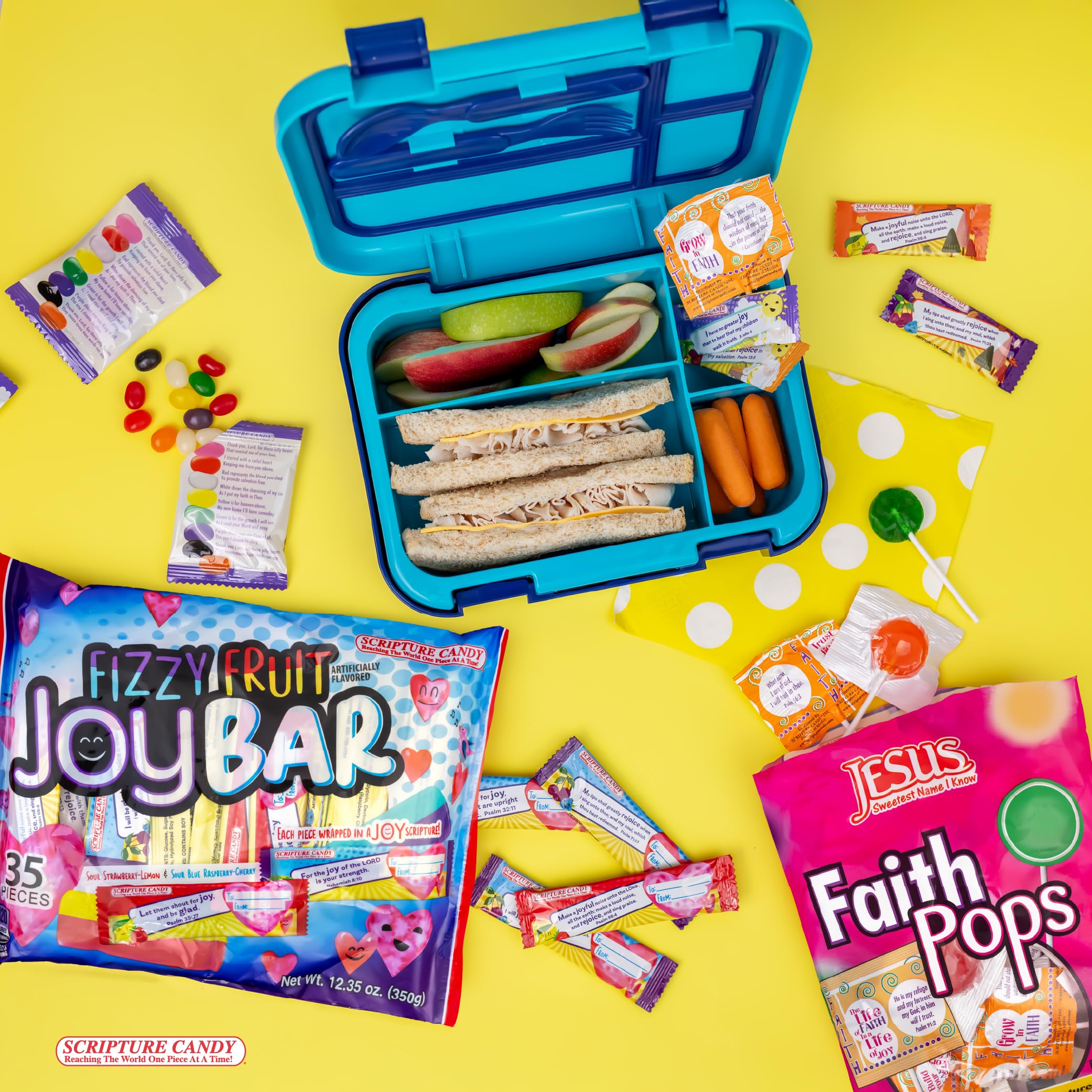 Scripture Candy assorted fruit flavors visible for kid-friendly variety