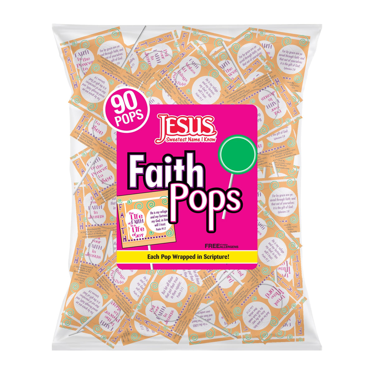 Scripture Candy front packaging showing 100-piece bag, ideal for events