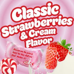 SCRIPTURE CANDY close up of candy texture highlighting glossy strawberry cream look