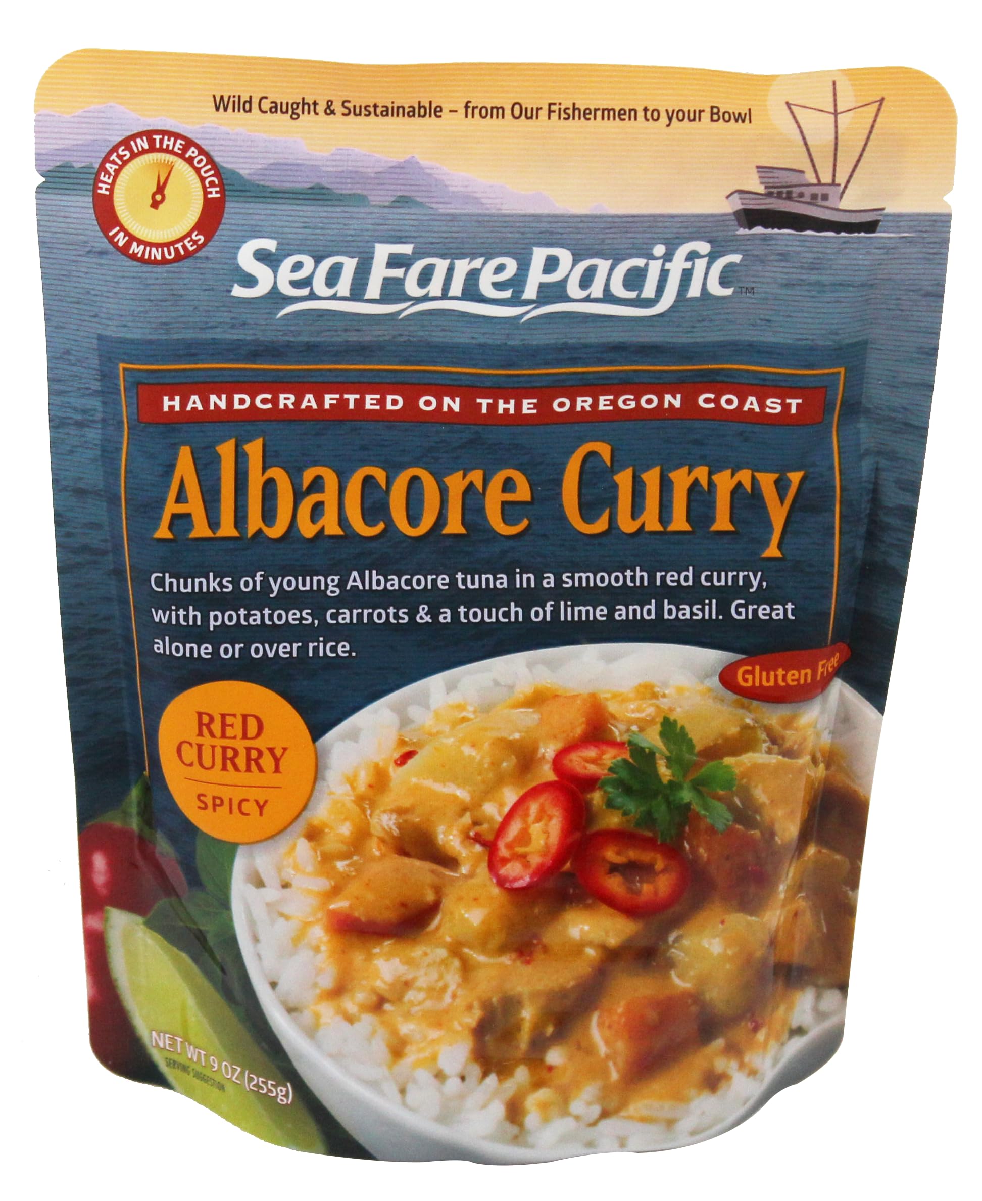 Sea Fare Pacific front packaging of albacore red curry showing ready-to-heat convenience
