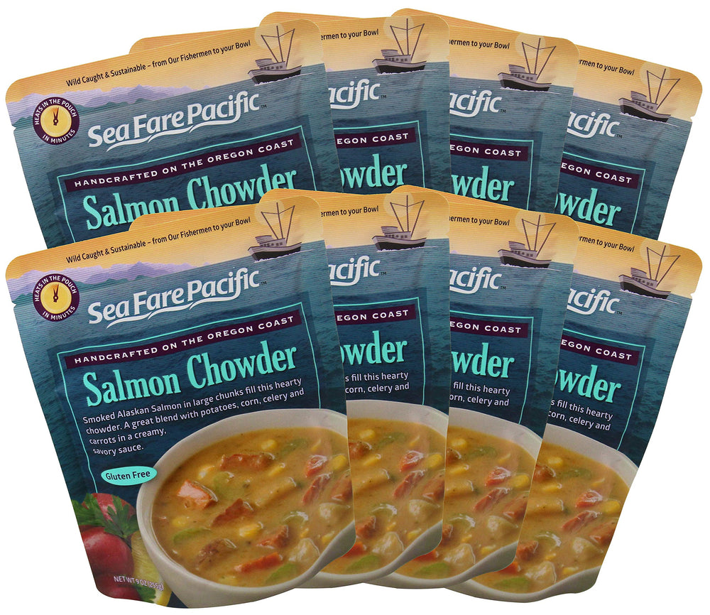 Sea Fare Pacific chowder poured into bowl with bread, ready-to-eat convenience