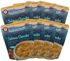Sea Fare Pacific chowder poured into bowl with bread, ready-to-eat convenience