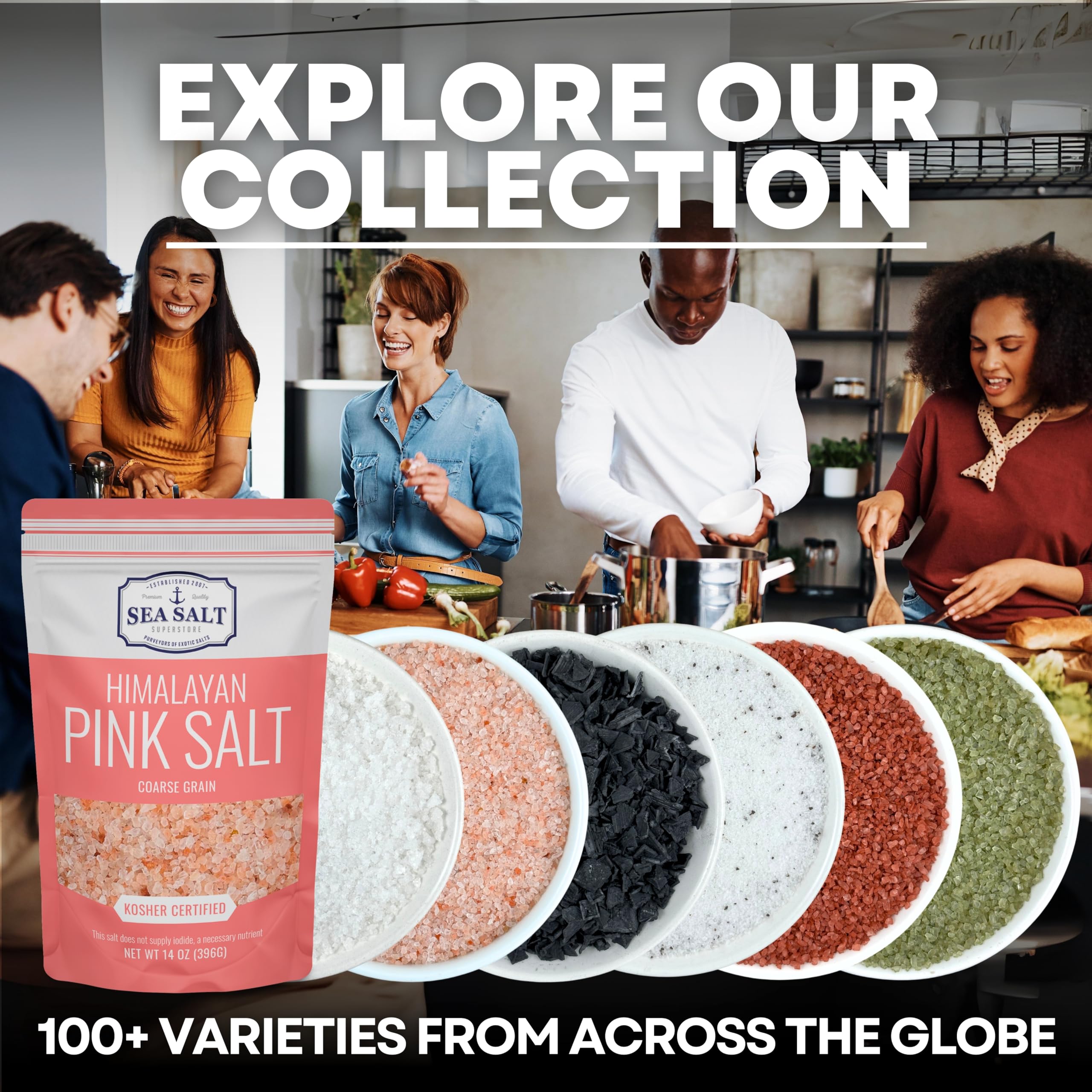 Sea Salt Superstore label view showing kosher and non-GMO badges