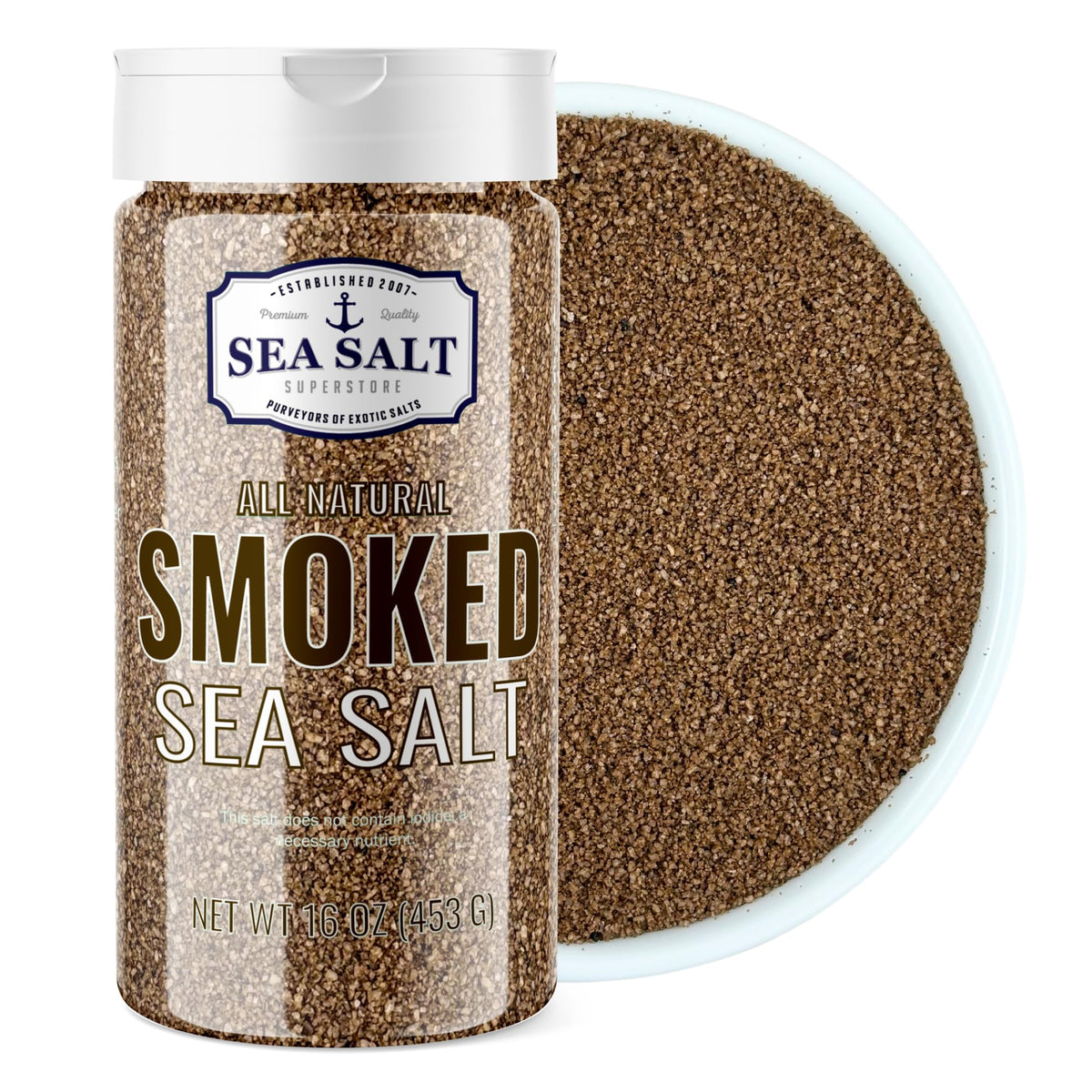 Sea Salt Superstore front pouch showing smoked alderwood flavor and gourmet finishing benefit