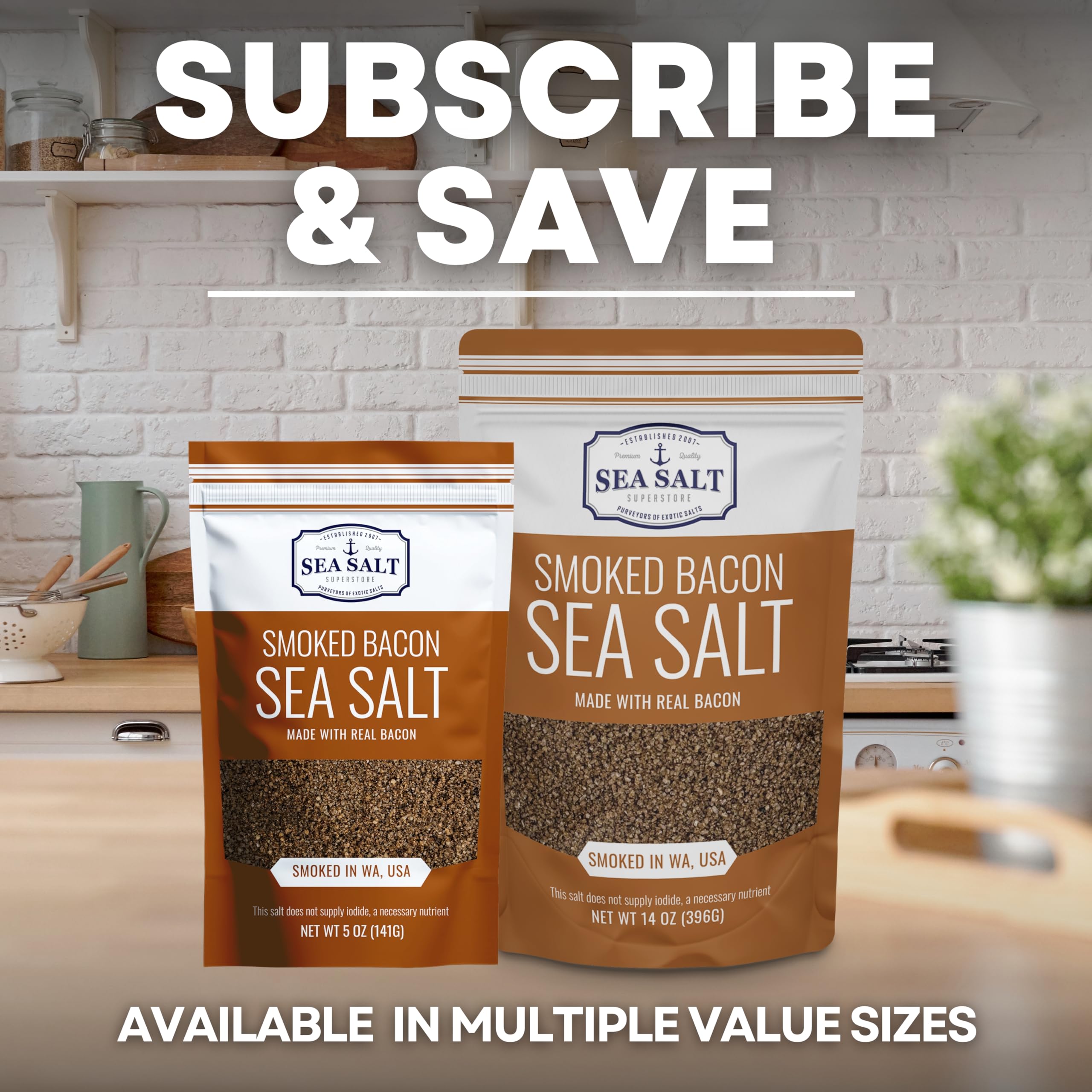 Sea Salt Superstore jar next to a ruler showing 14 oz scale for portion clarity