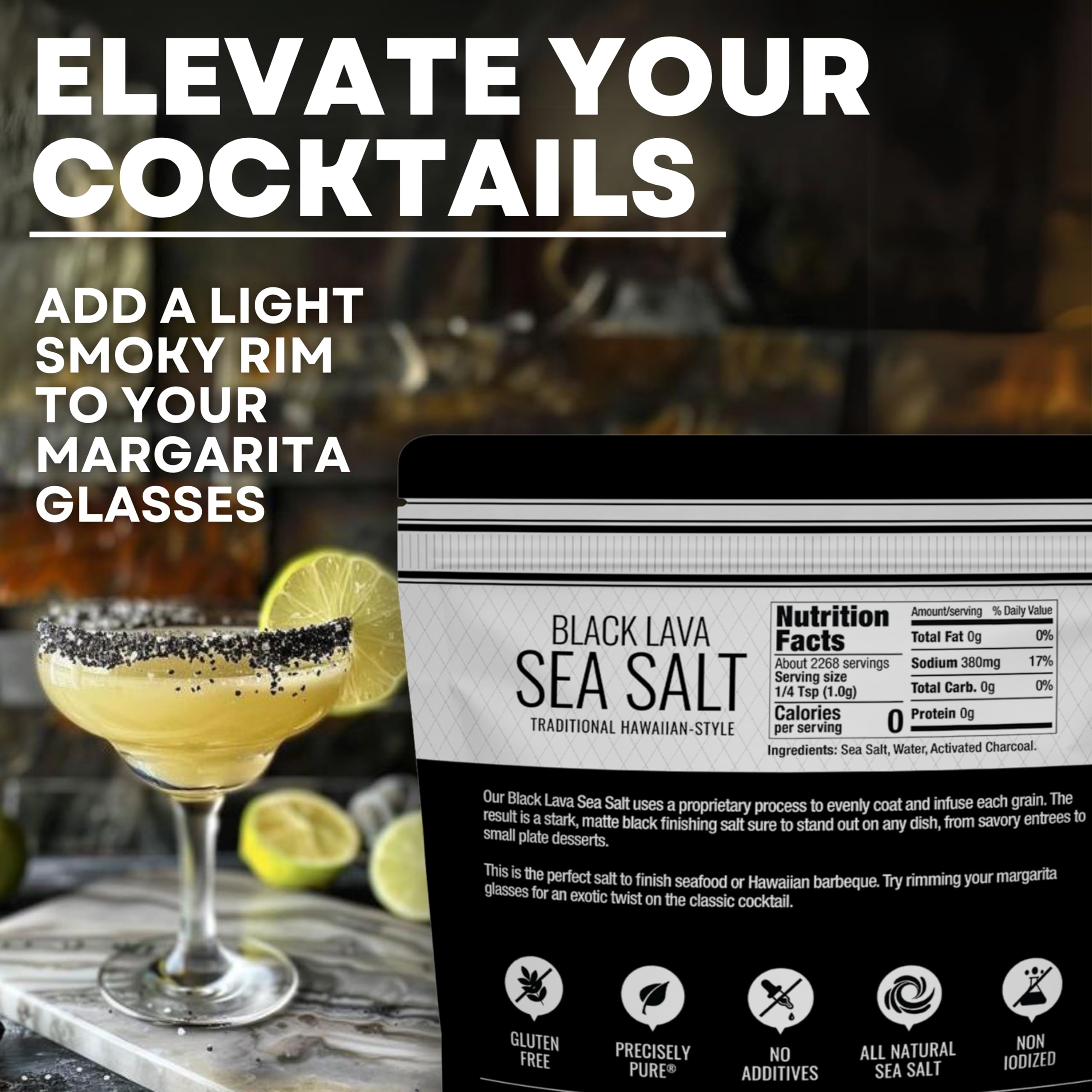 Sea Salt Superstore used as cocktail rim for dramatic presentation benefit