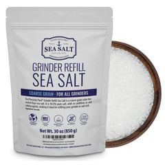 Sea Salt Superstore front pouch showing 30 oz packaging and resealable top for easy refills