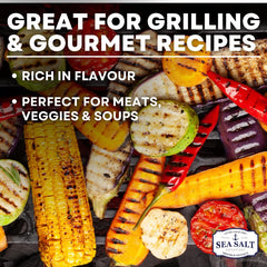 Sea Salt Superstore sprinkled on steak exhibiting enhanced grilled taste benefit