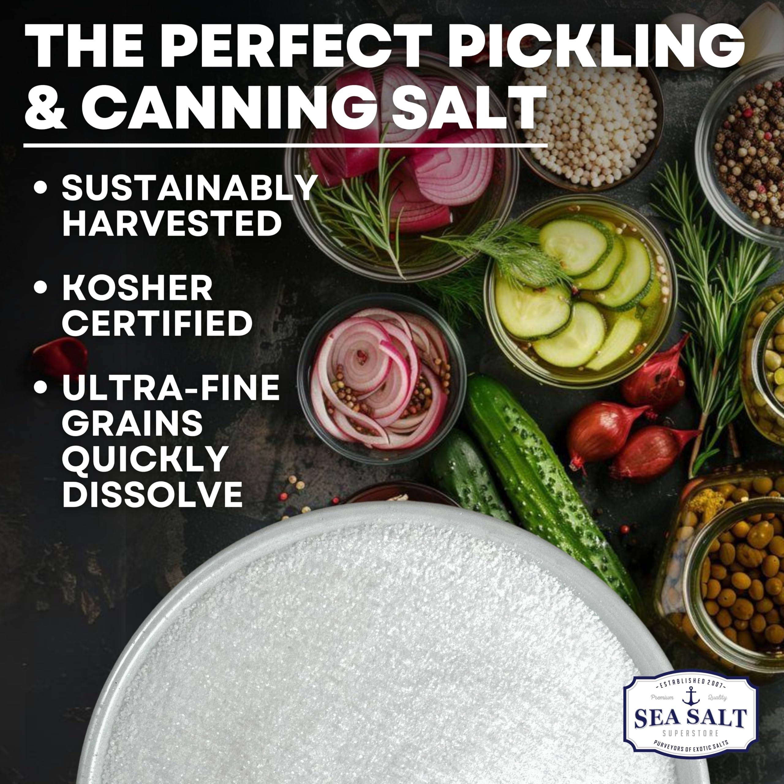 Sea Salt Superstore open jar with fine texture enabling quick dissolution