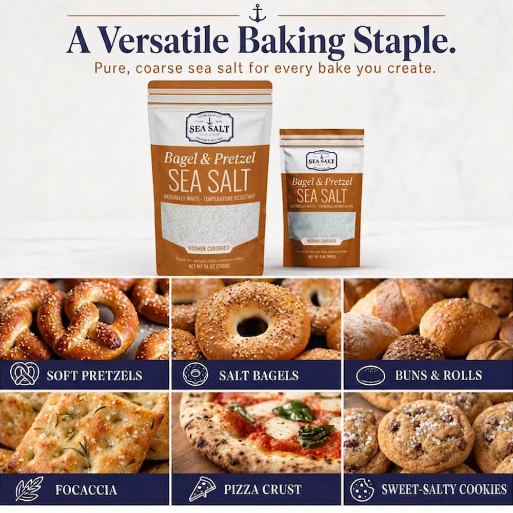 Salted soft pretzel topped with Sea Salt Superstore salt demonstrating oven stability