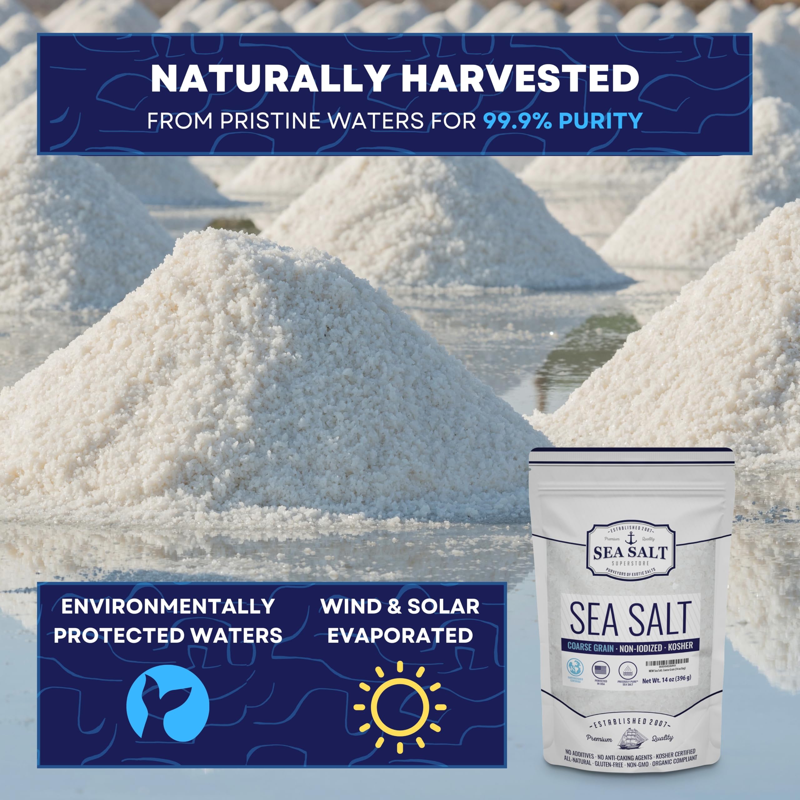 Sea Salt Superstore beside measuring cup to show 30 oz pouch scale and pantry portioning