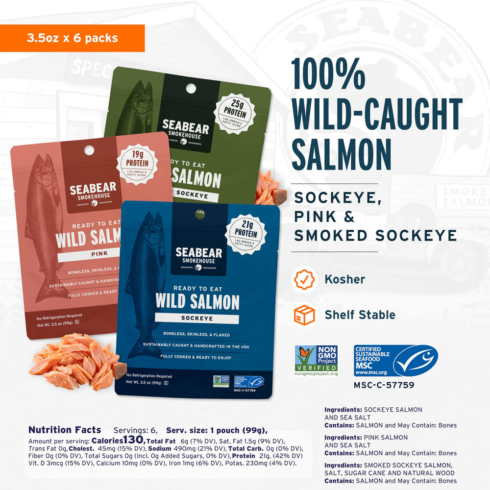 SeaBear Sockeye flakes close-up highlighting rich color and protein