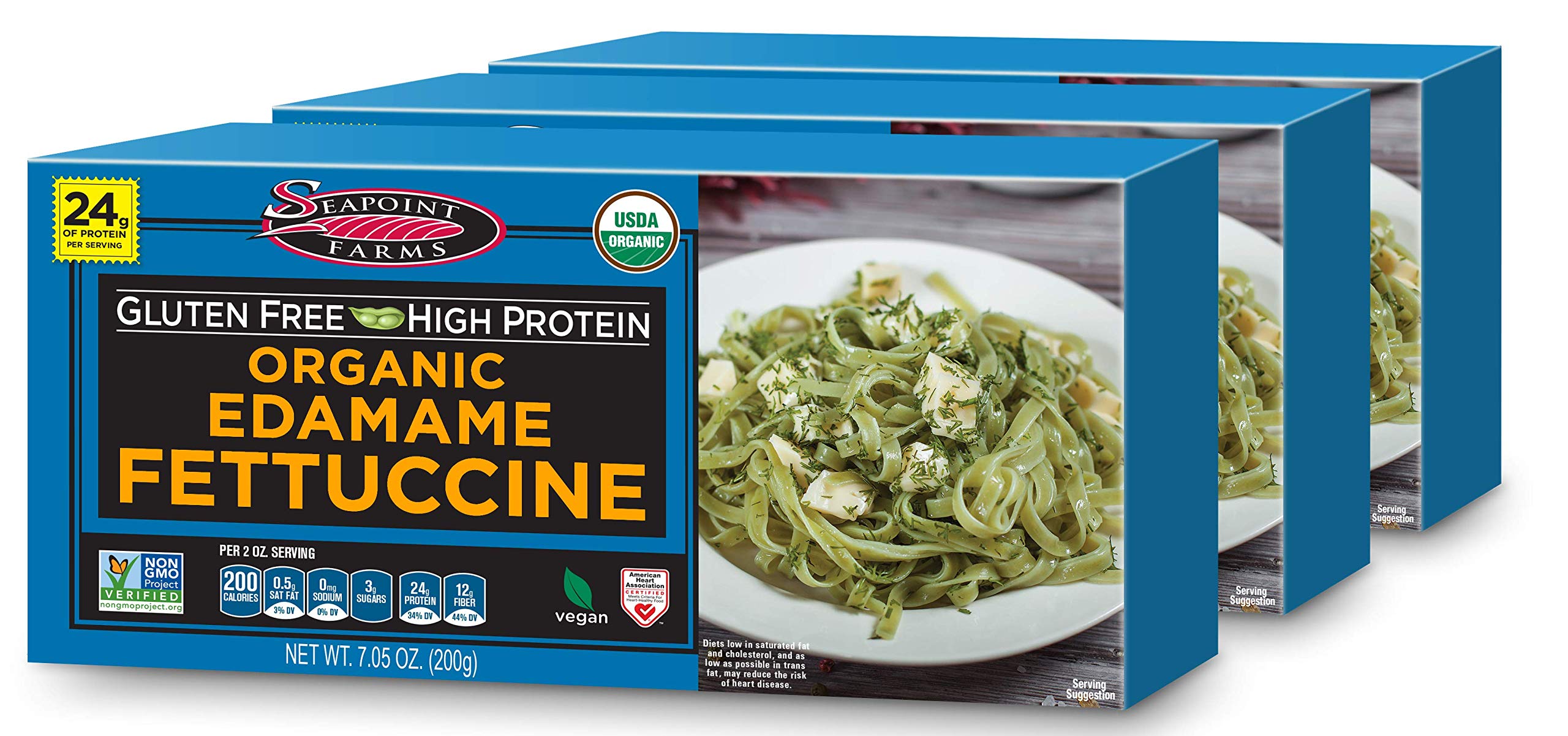 Seapoint Farms front packaging showing three 7.05 oz packs and clear ingredient benefit