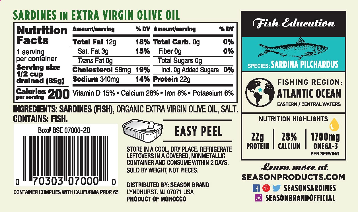 SEASON detail of bone-in sardine emphasizing natural calcium and nutrients