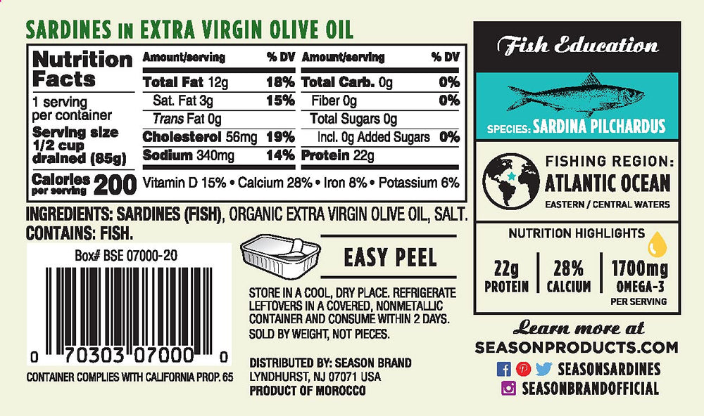 SEASON detail of bone-in sardine emphasizing natural calcium and nutrients