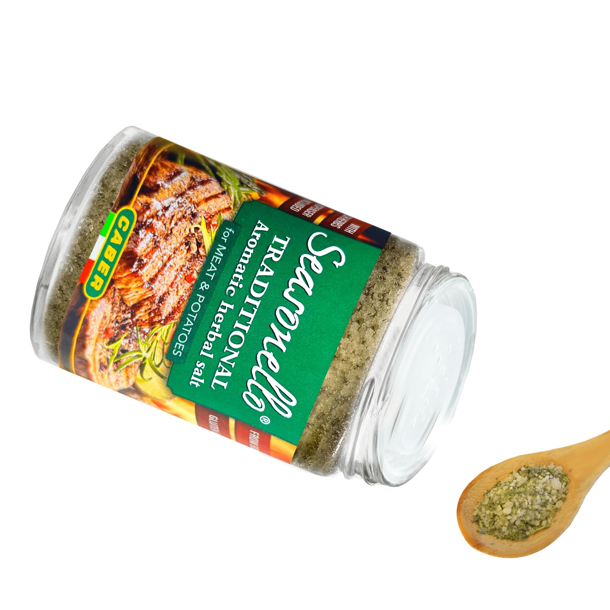 Seasonello beside a mug for size comparison and pantry convenience