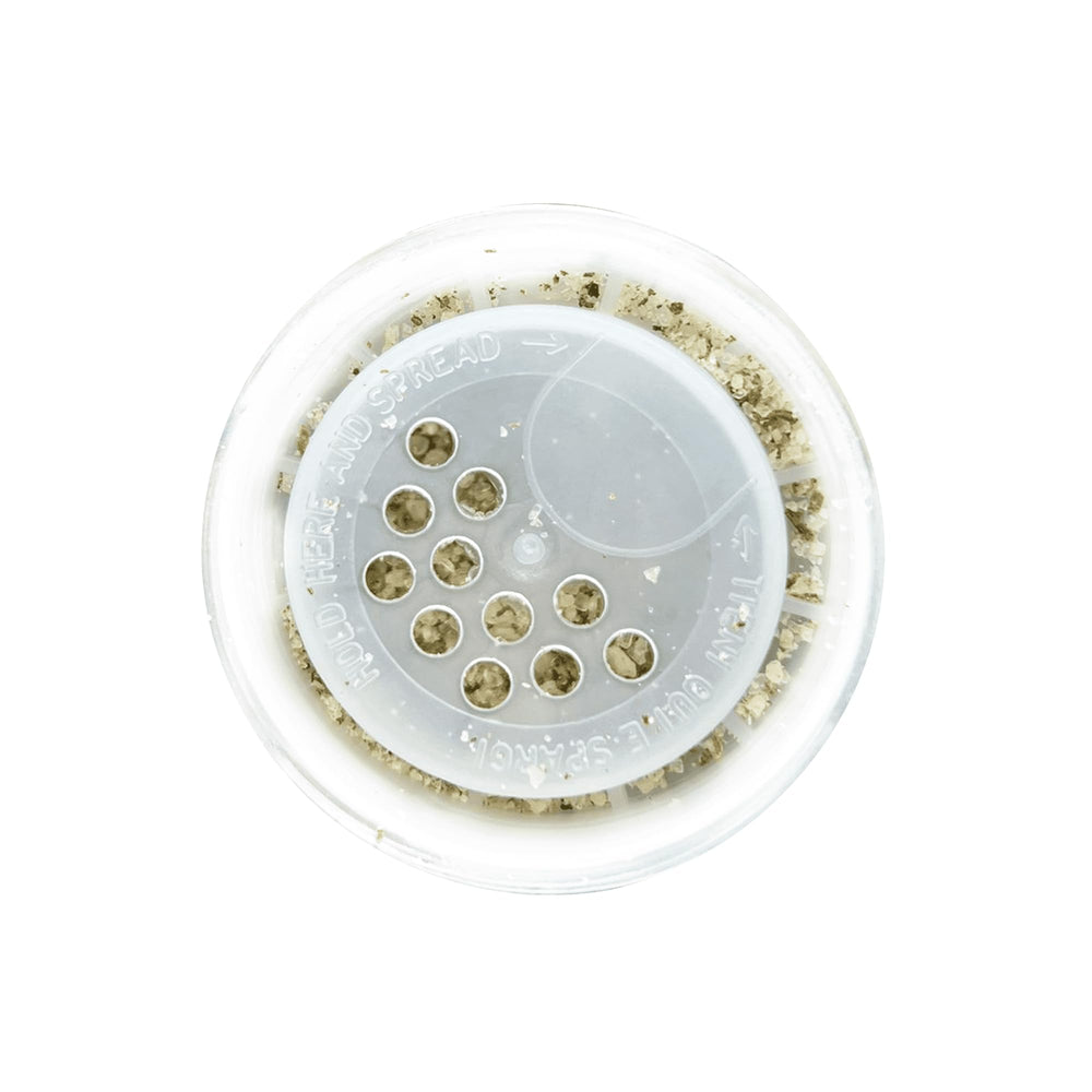 Seasonello on a spoon showing coarse blend for easy measuring