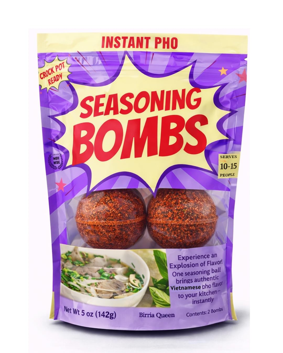 Seasoning Bombs front packaging showing product and convenience