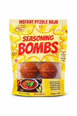Seasoning Bombs packaging front view shows pozole rojo family-size convenience