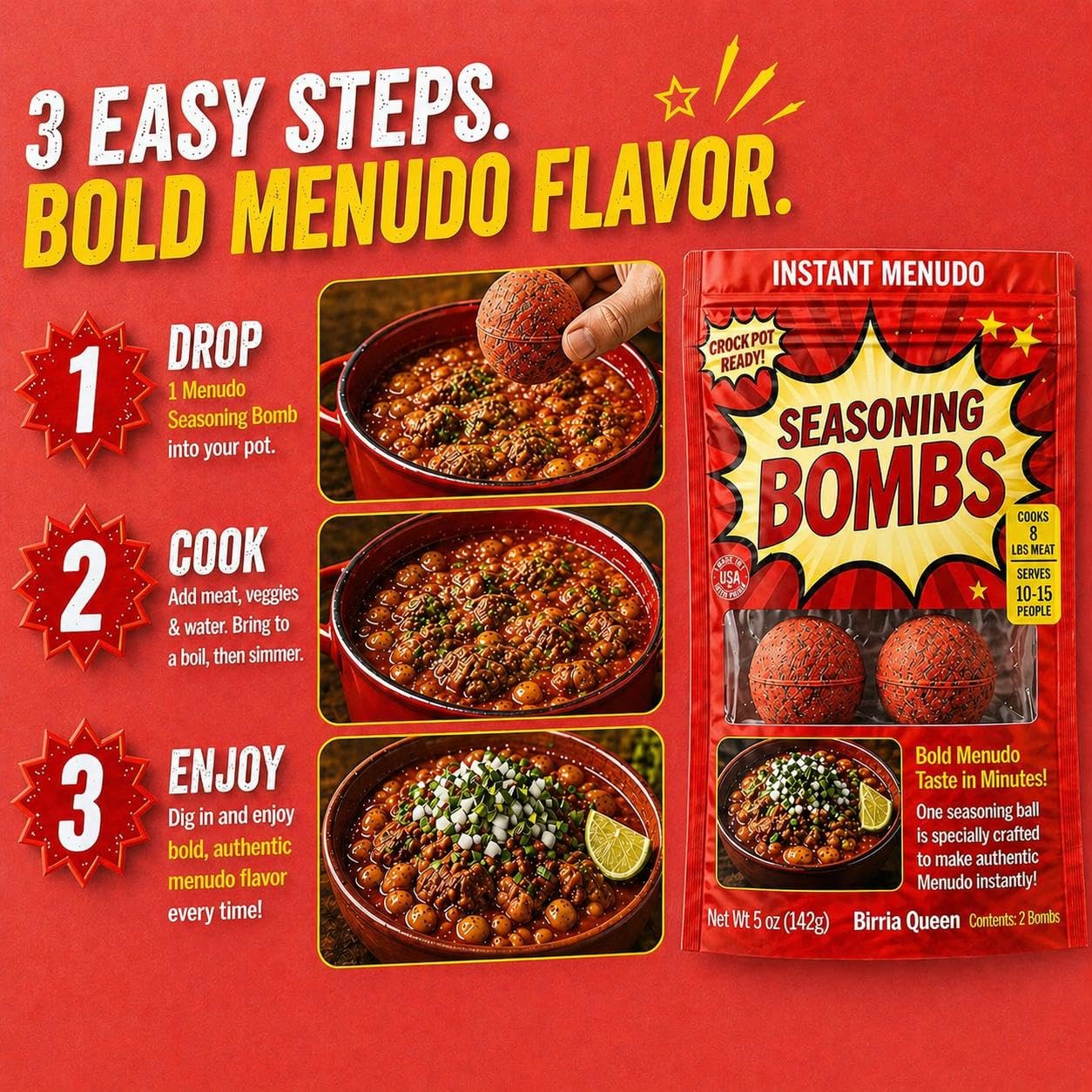 Seasoning Bombs held in hand for scale to show compact portioning