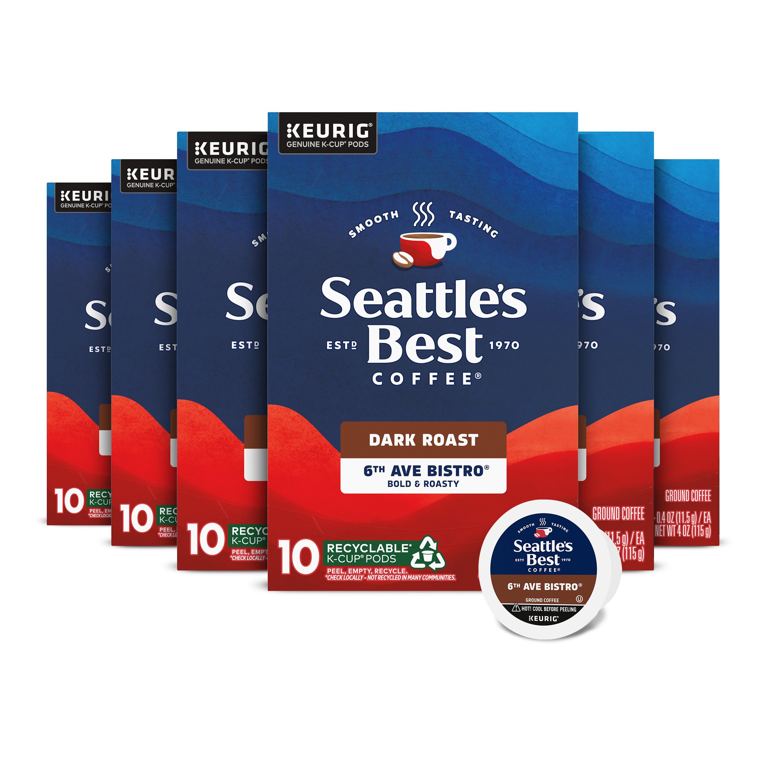 Seattle's Best front packaging showing 60 pods and bold roast benefit
