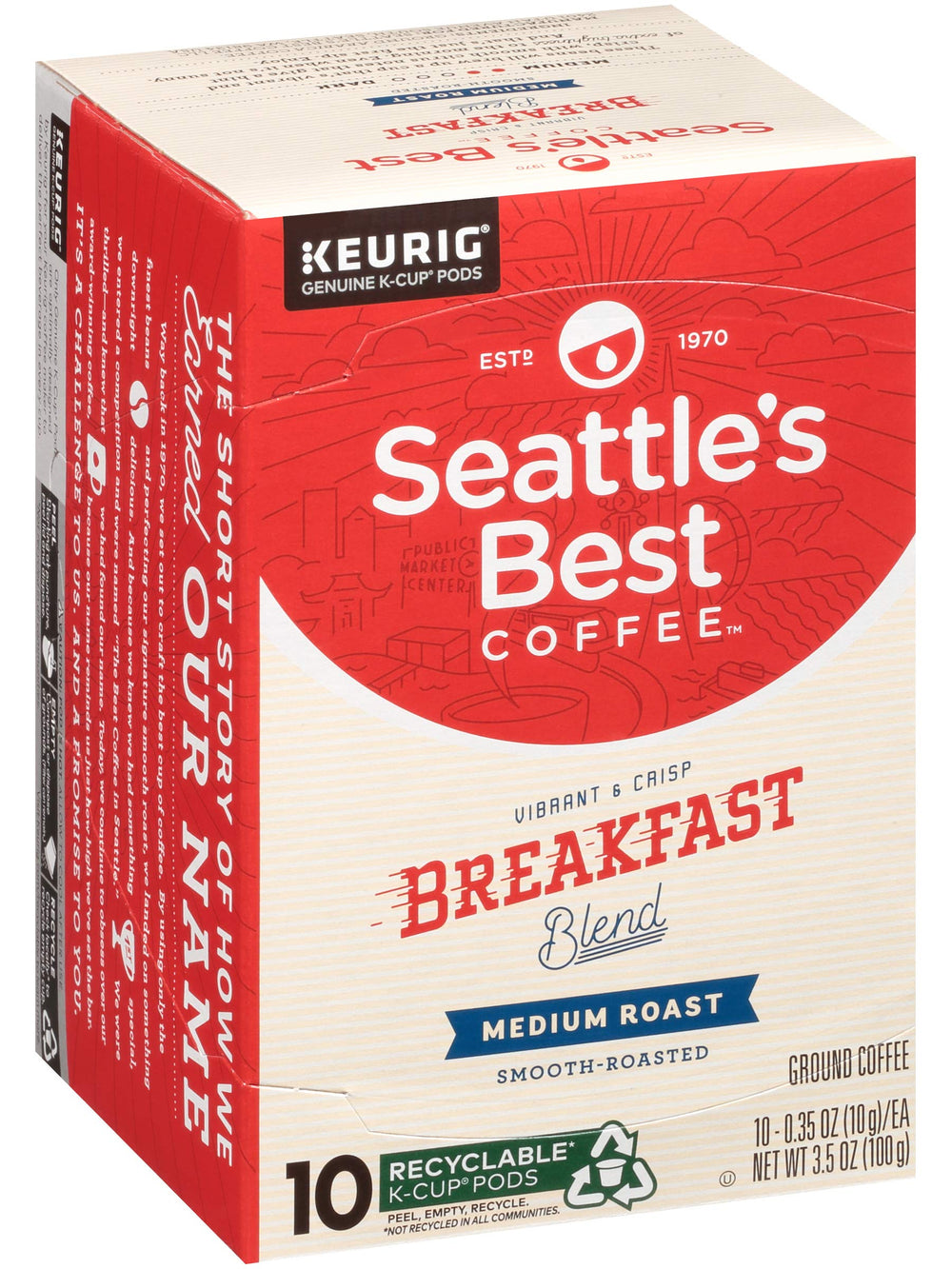 Seattle's Best Coffee back label pictured with ingredients and packaging details for transparency