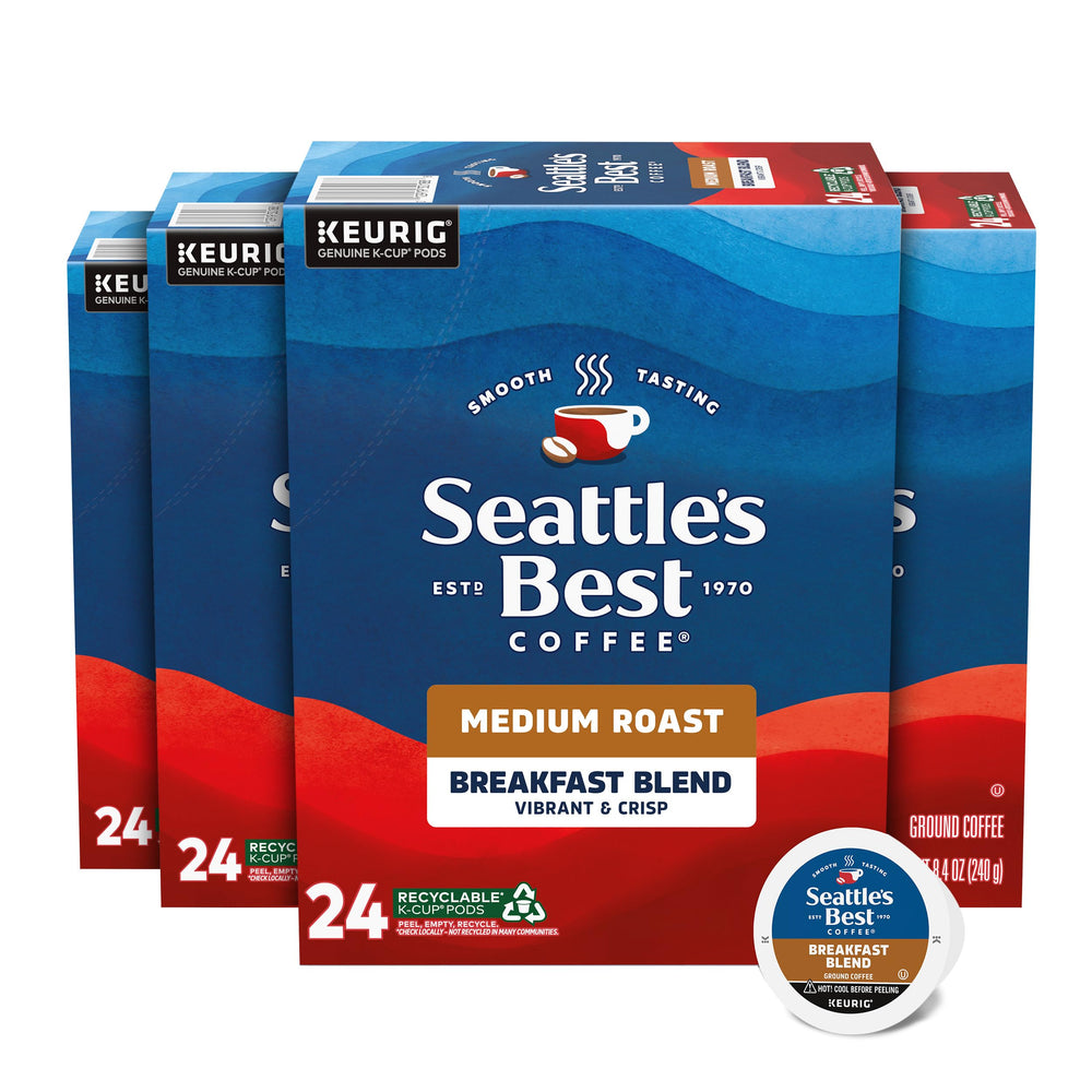 Seattle's Best Coffee front packaging showing four boxes and smooth roast benefit