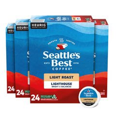 Seattle's Best Coffee front packaging showing four 24-count boxes for convenience