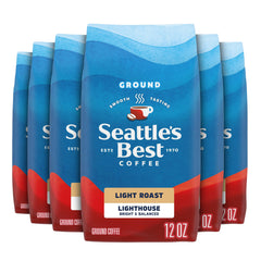 Seattle's Best Coffee front packaging showing six 12 oz bags and bright design