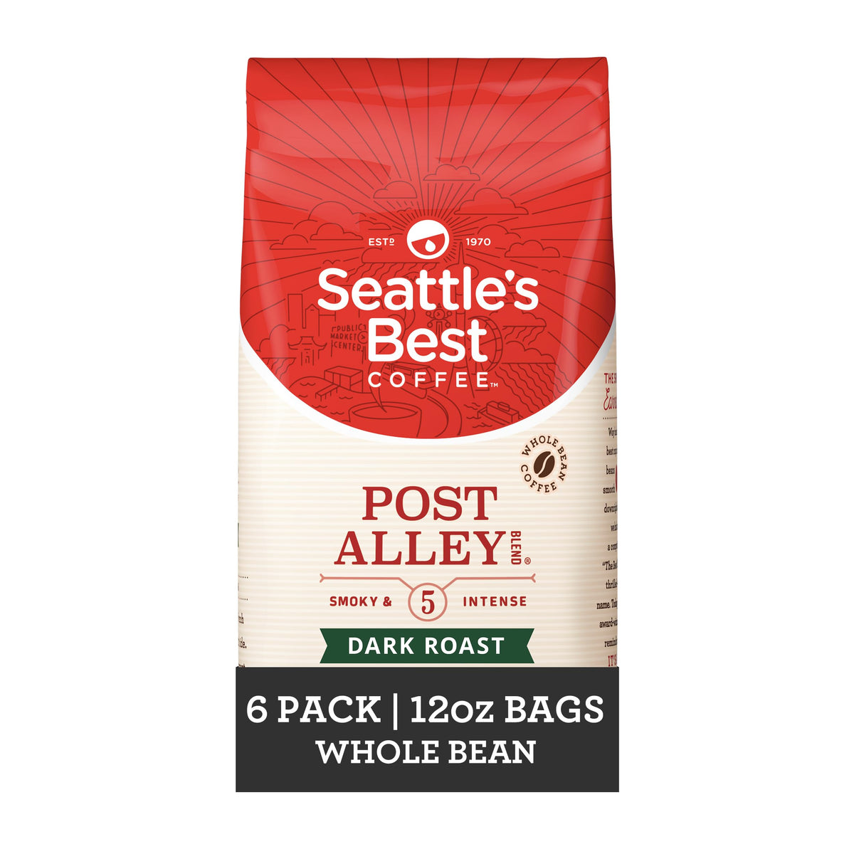 Seattle's Best Coffee front packaging showing six 12 oz bags and brand clarity