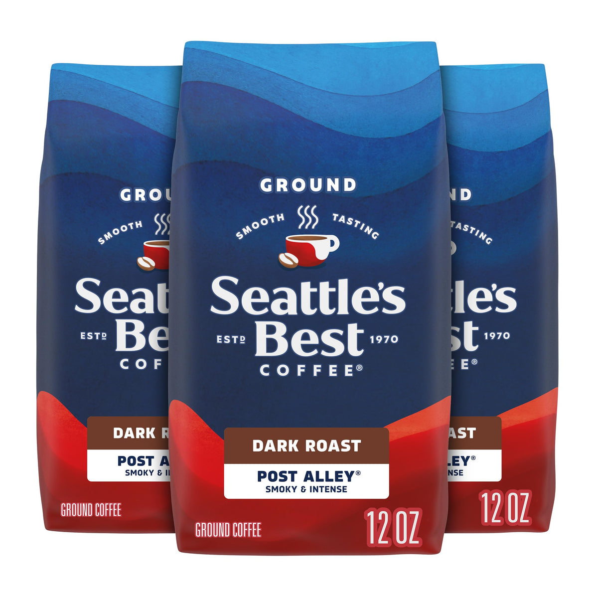 Seattle's Best Coffee front packaging showing dark-roast benefits