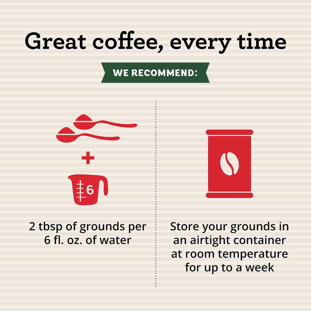 Seattle's Best Coffee six-bag pack next to measuring cup for size comparison