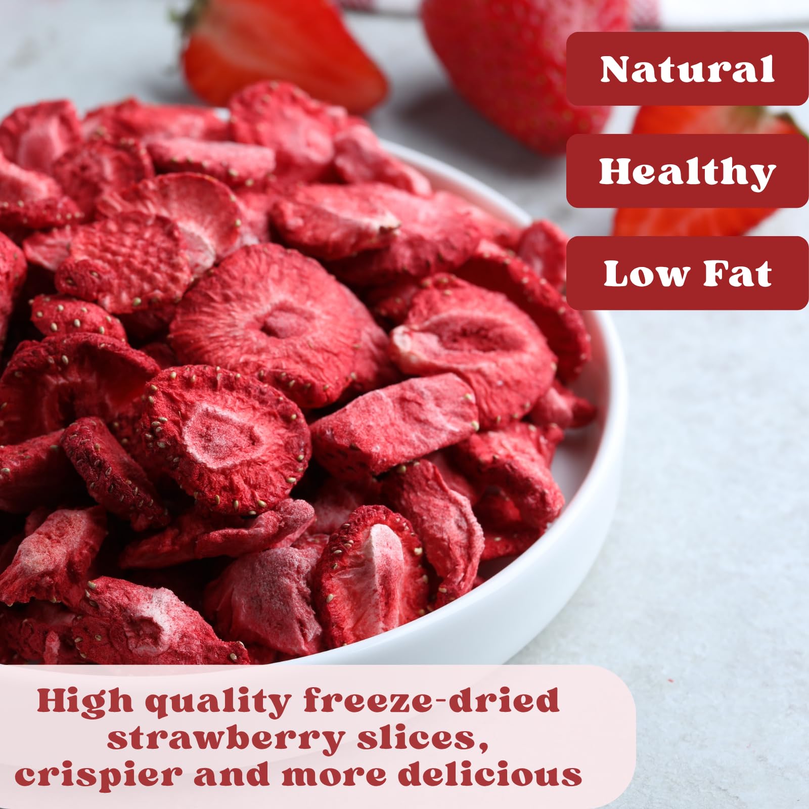 SEAYOFA open jar revealing crisp sliced strawberries ready for snacking or baking