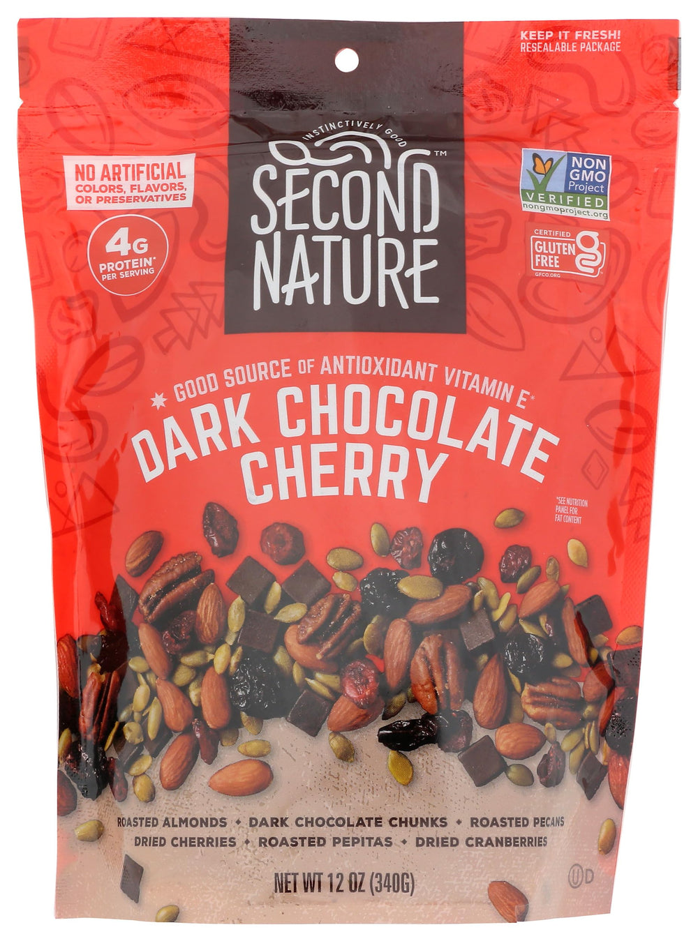 Second Nature front packaging showing 12 oz resealable bag and benefits