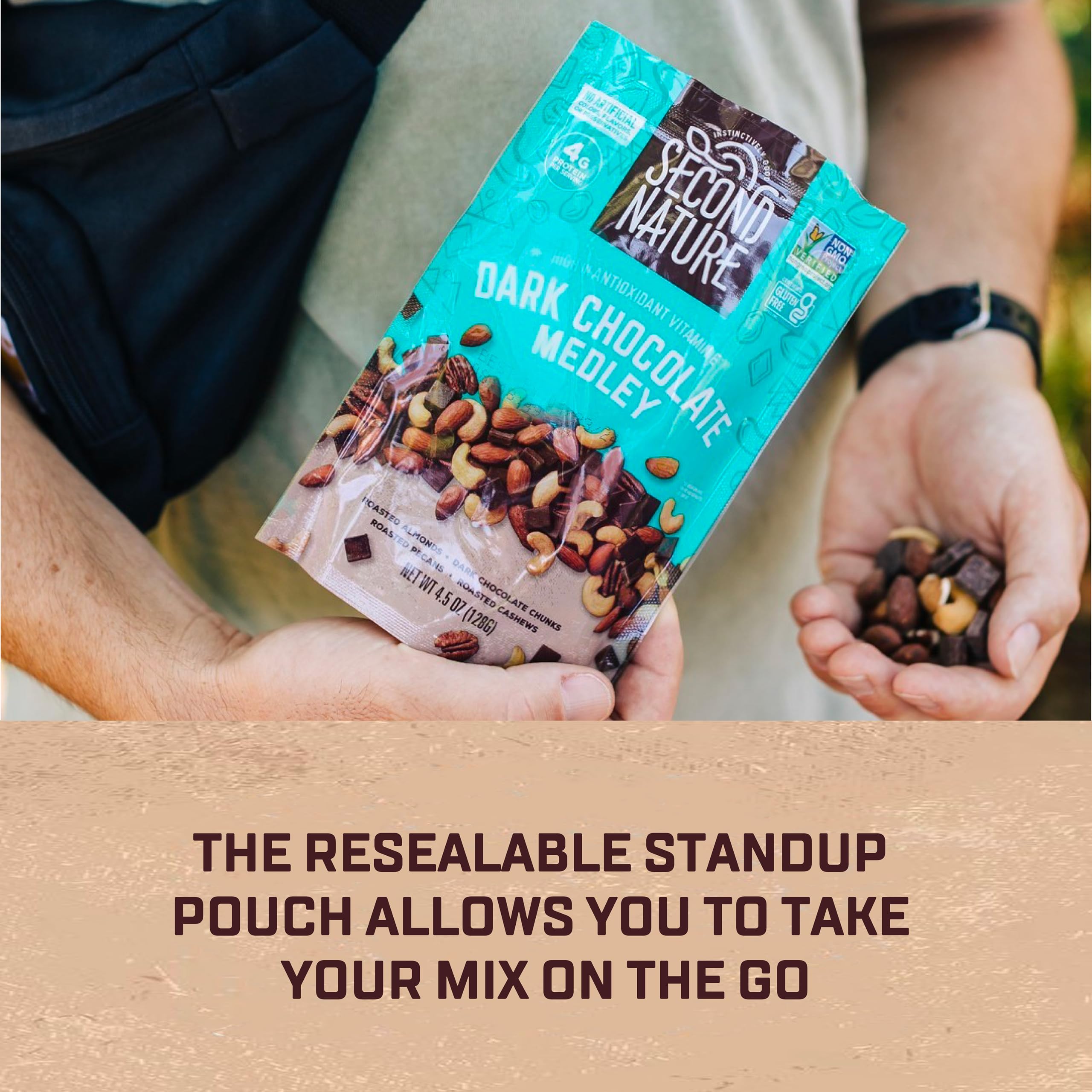 Second Nature trail mix in a serving bowl in a kitchen setting suggesting easy snack servings