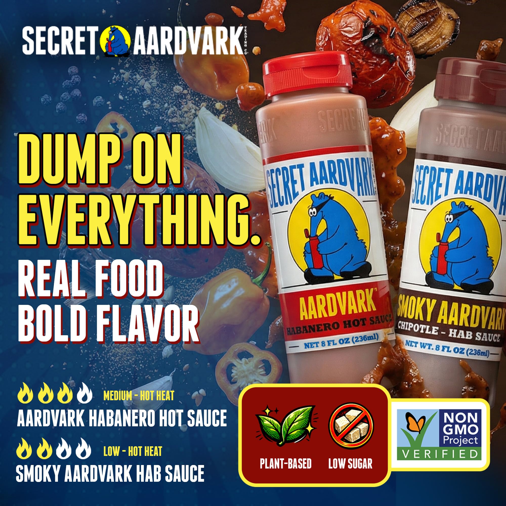 Secret Aardvark back label with nutrition facts and ingredient list, helps informed choices