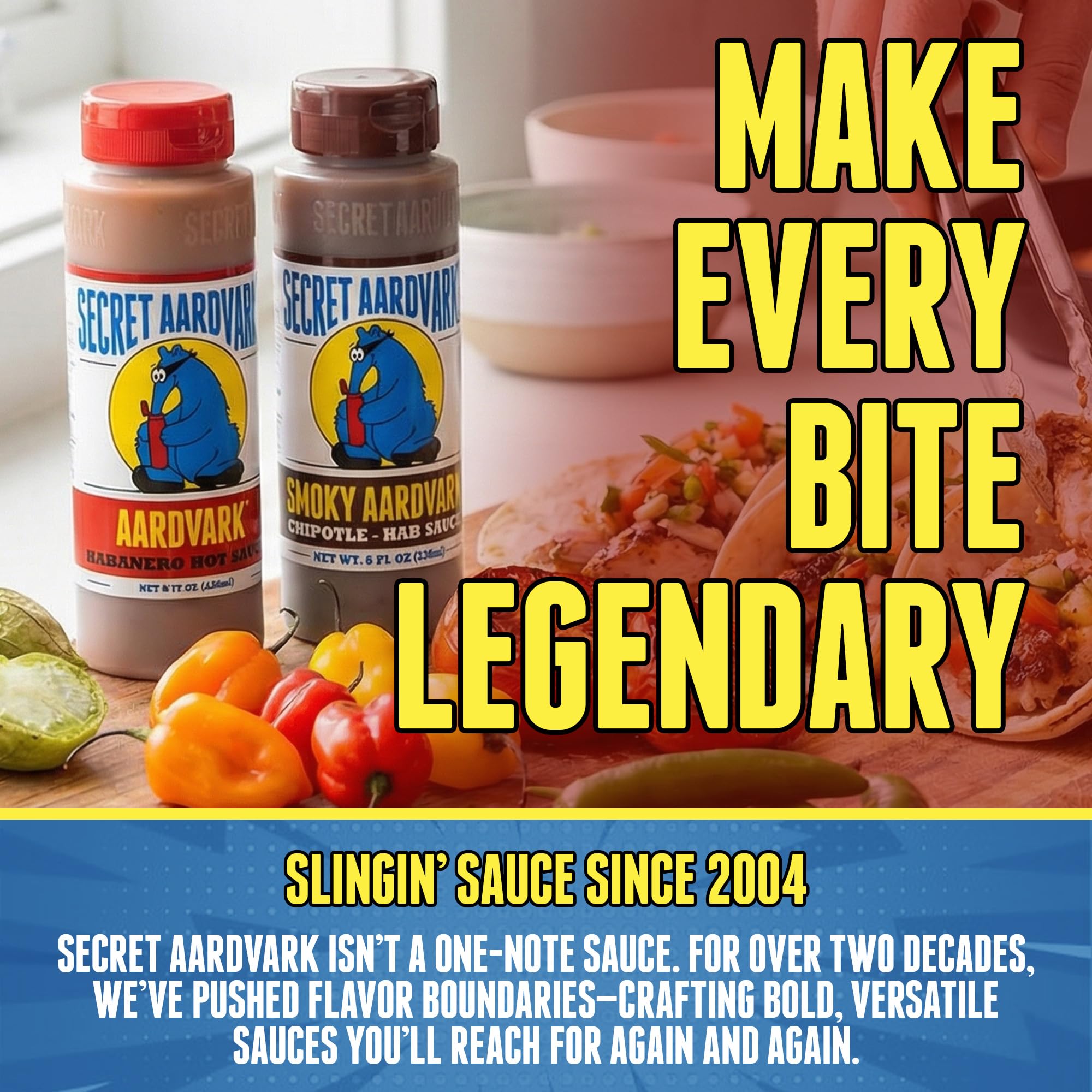 Secret Aardvark bottles beside a grill demonstrating smoky chipotle use for BBQ flavor