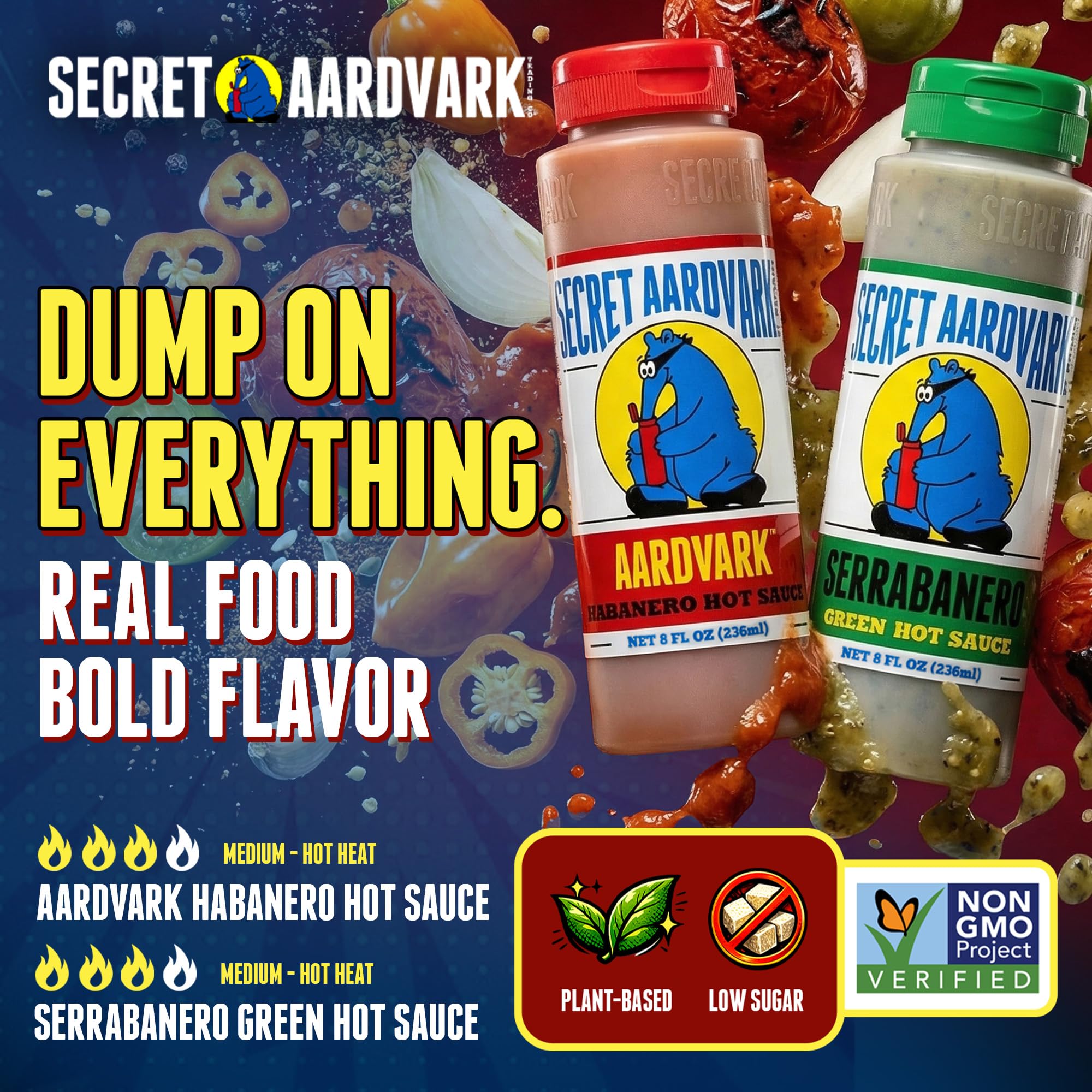 Secret Aardvark red habanero label close-up highlighting smoky tomato flavor