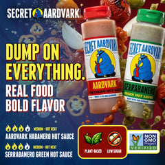 Secret Aardvark red habanero label close-up highlighting smoky tomato flavor