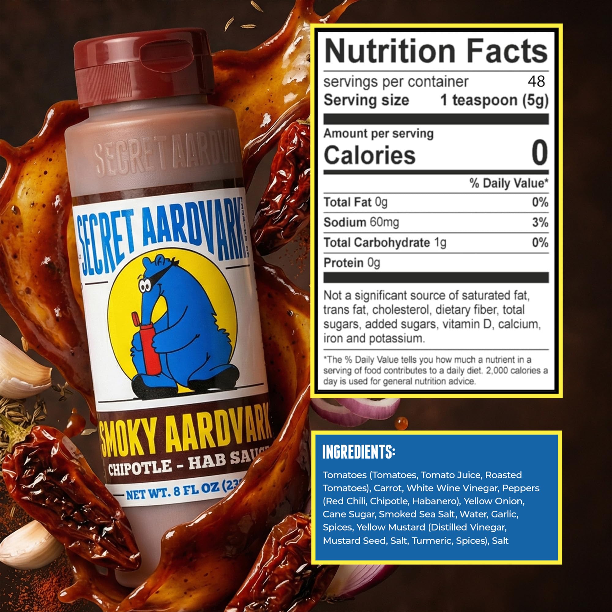 Secret Aardvark bottles next to an 8 fl oz measuring cup to show true bottle size