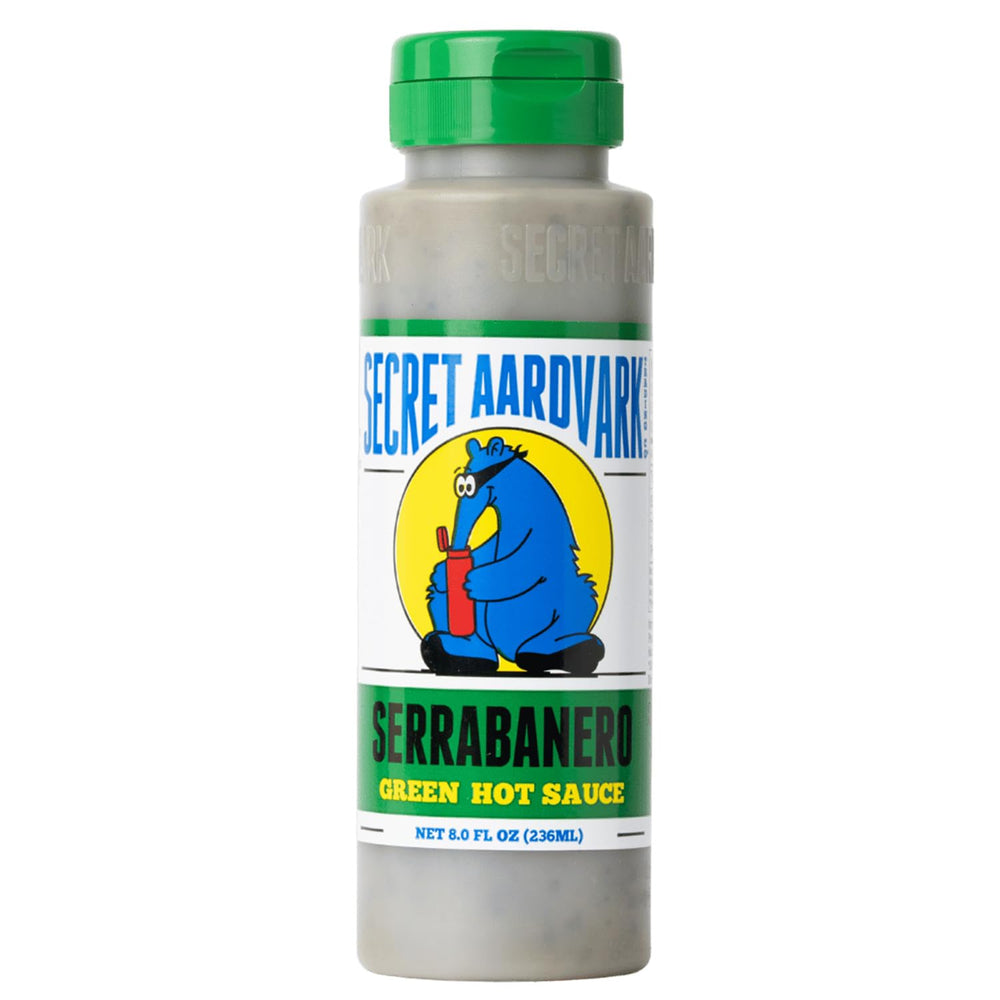 Secret Aardvark front packaging showing bottle and vibrant green sauce benefit bright flavor