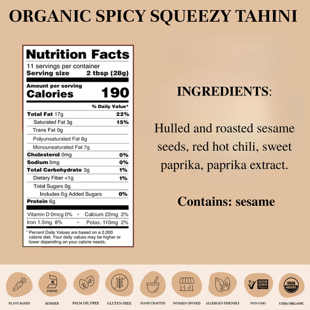Seed + Mill label close-up highlighting organic ingredients and spicy profile benefit