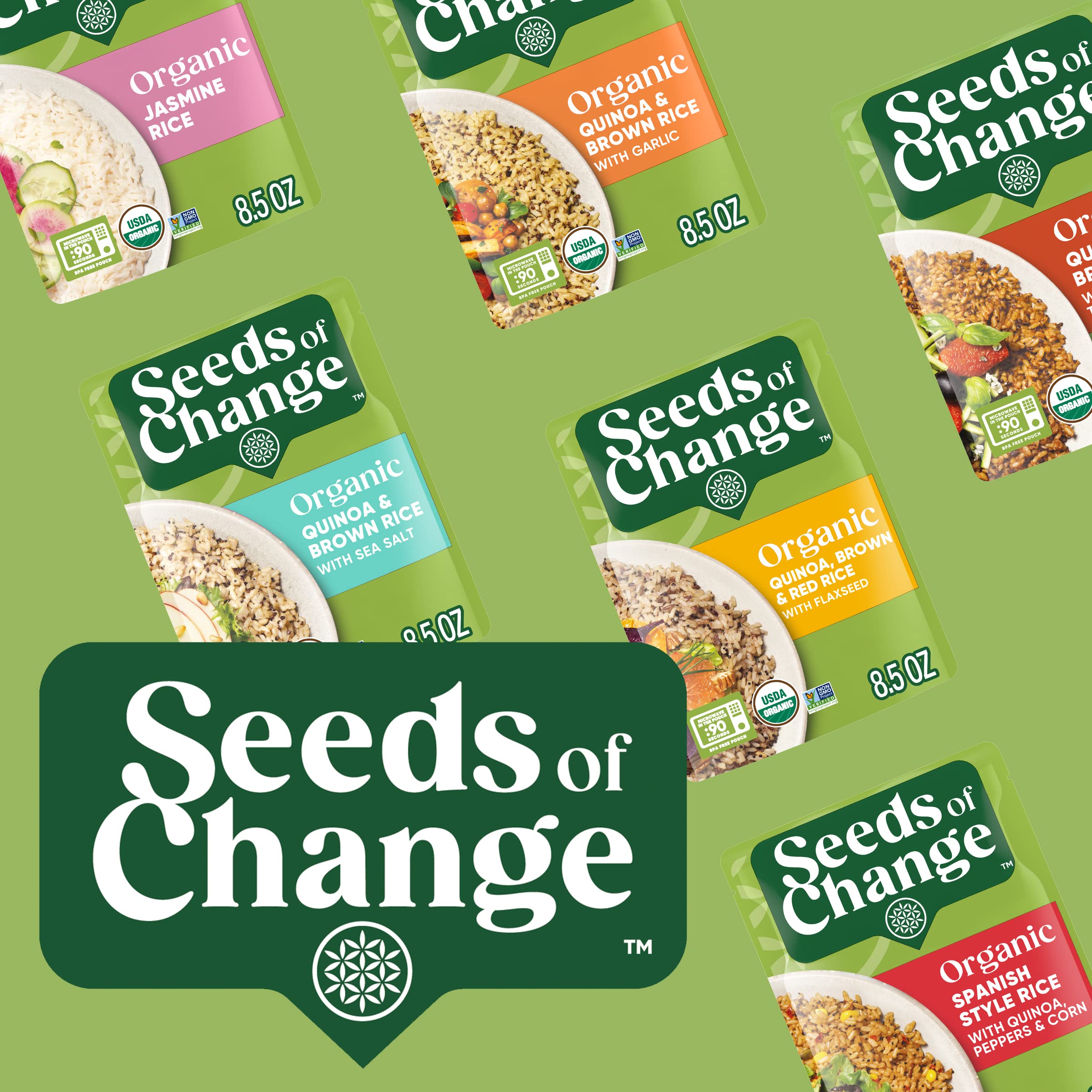 SEEDS OF CHANGE on kitchen counter as part of a quick weeknight meal setup