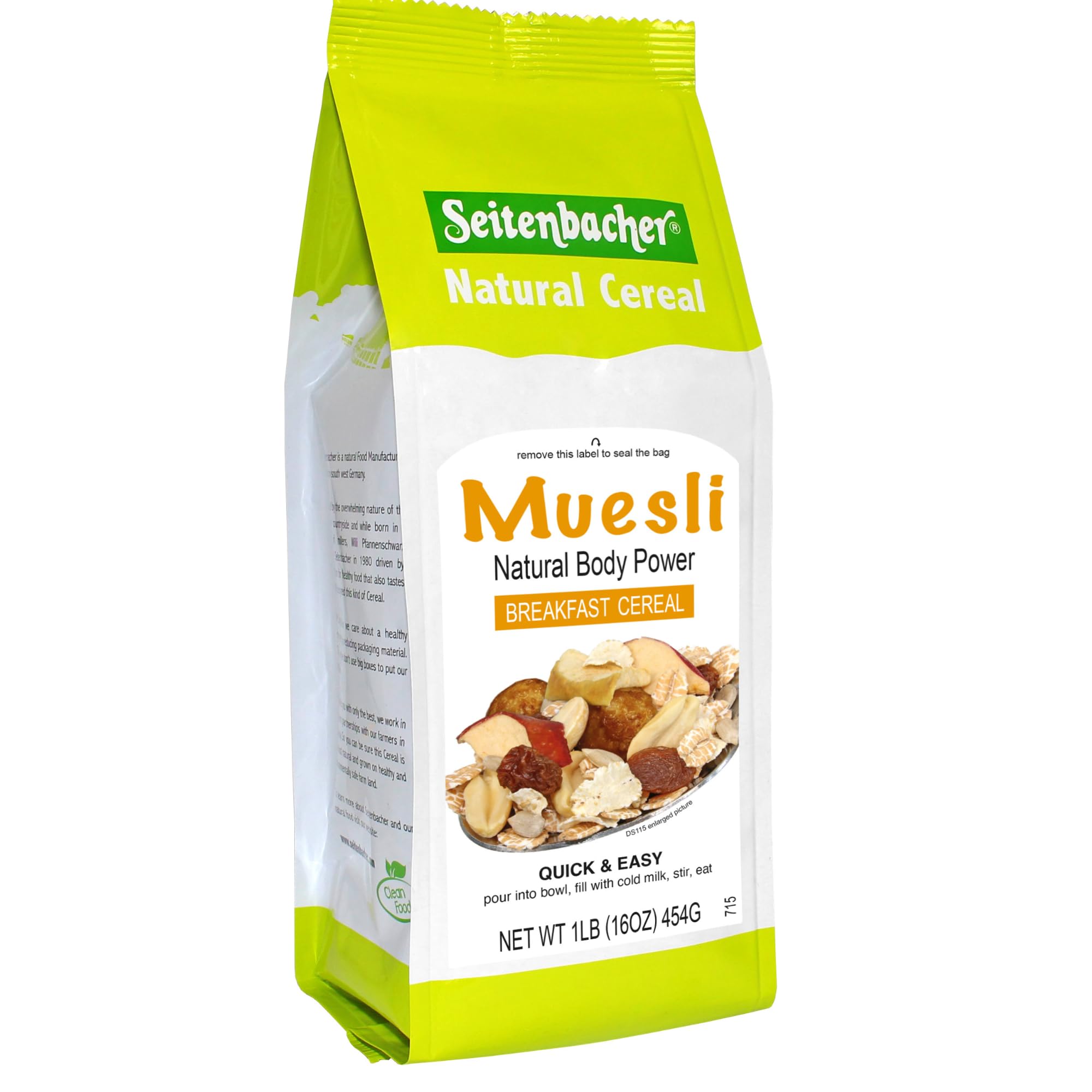 Seitenbacher front packaging showing natural muesli and ingredient clarity benefit