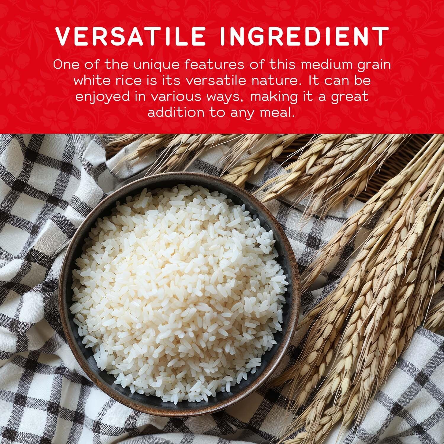 Sekka rice on measuring scale showing 15 lb quantity for large families or restaurants