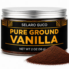 Selaro Guco front packaging showing 2 oz vanilla powder, clear label and benefit